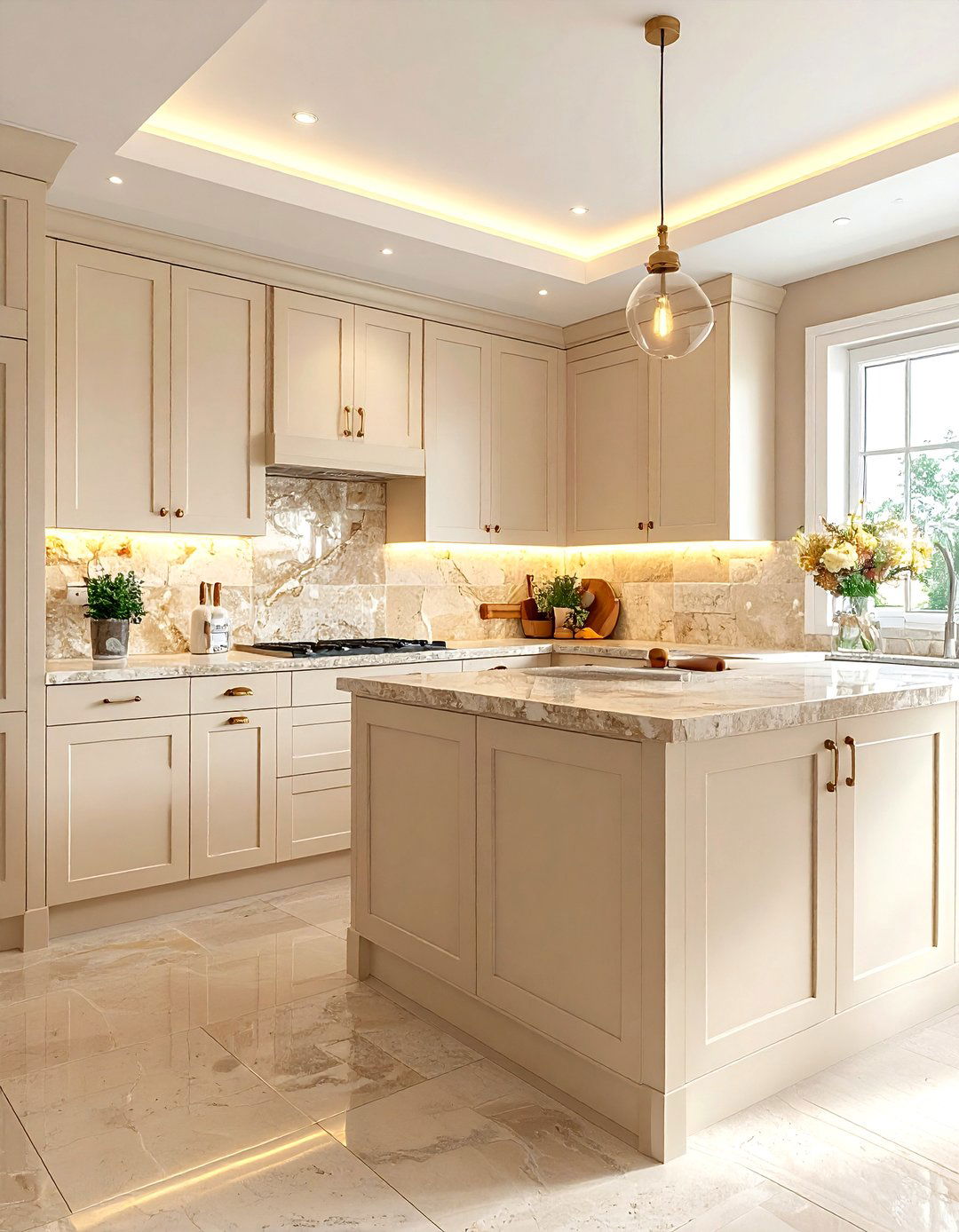 Cream kitchen with stone backsplash - 30 cream kitchen design ideas