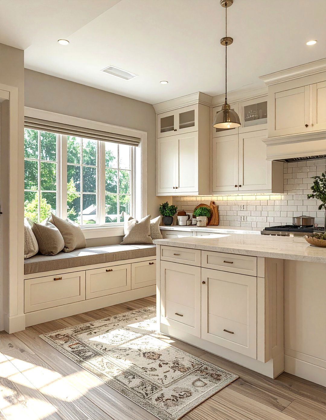Cream kitchen with window seat - 30 cream kitchen design ideas