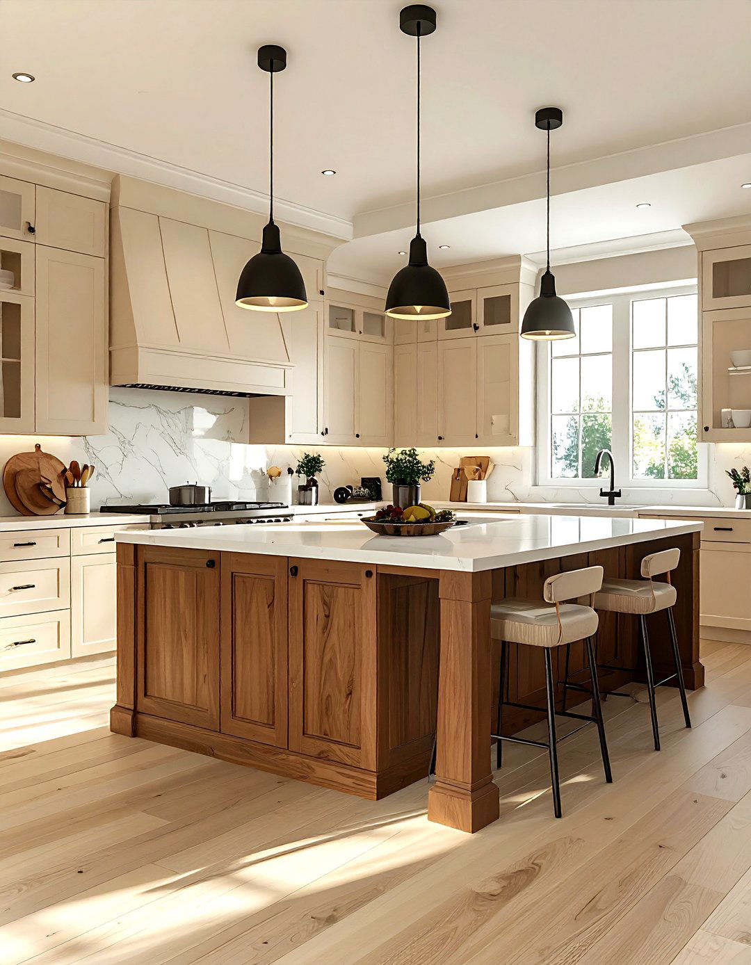 Cream kitchen with wood island - 30 cream kitchen design ideas