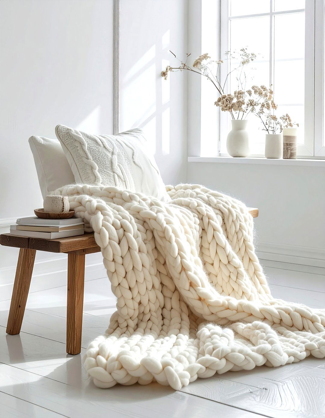 Cream knitted throw blanket - 30 beige dining room accessories ideas