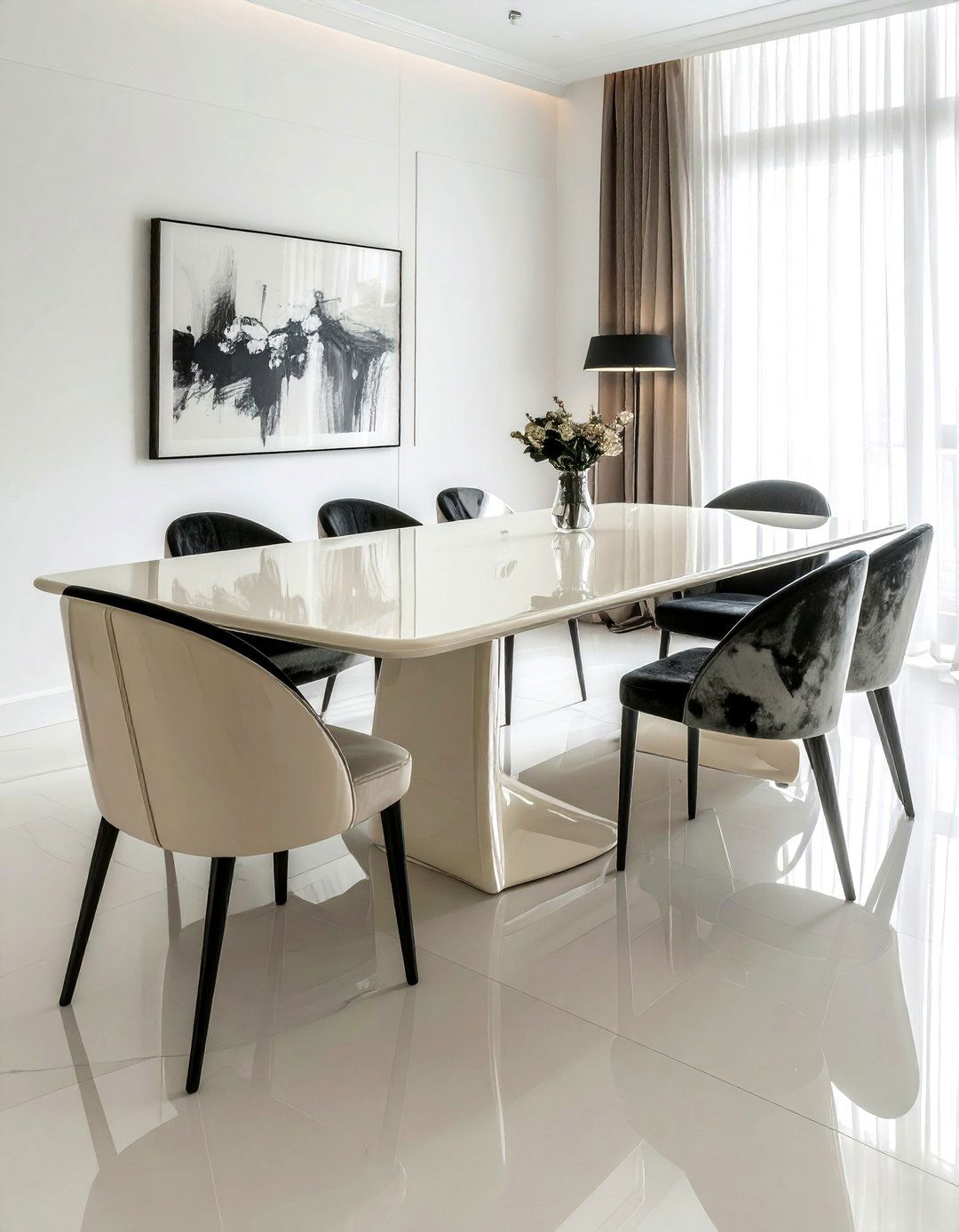 Cream lacquer dining table - 30 cream dining room furniture ideas