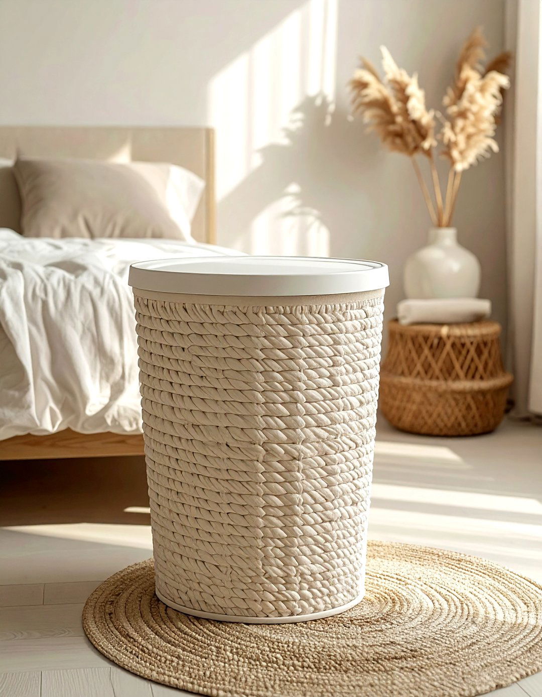Cream laundry basket - 30 cream bedroom accessories ideas