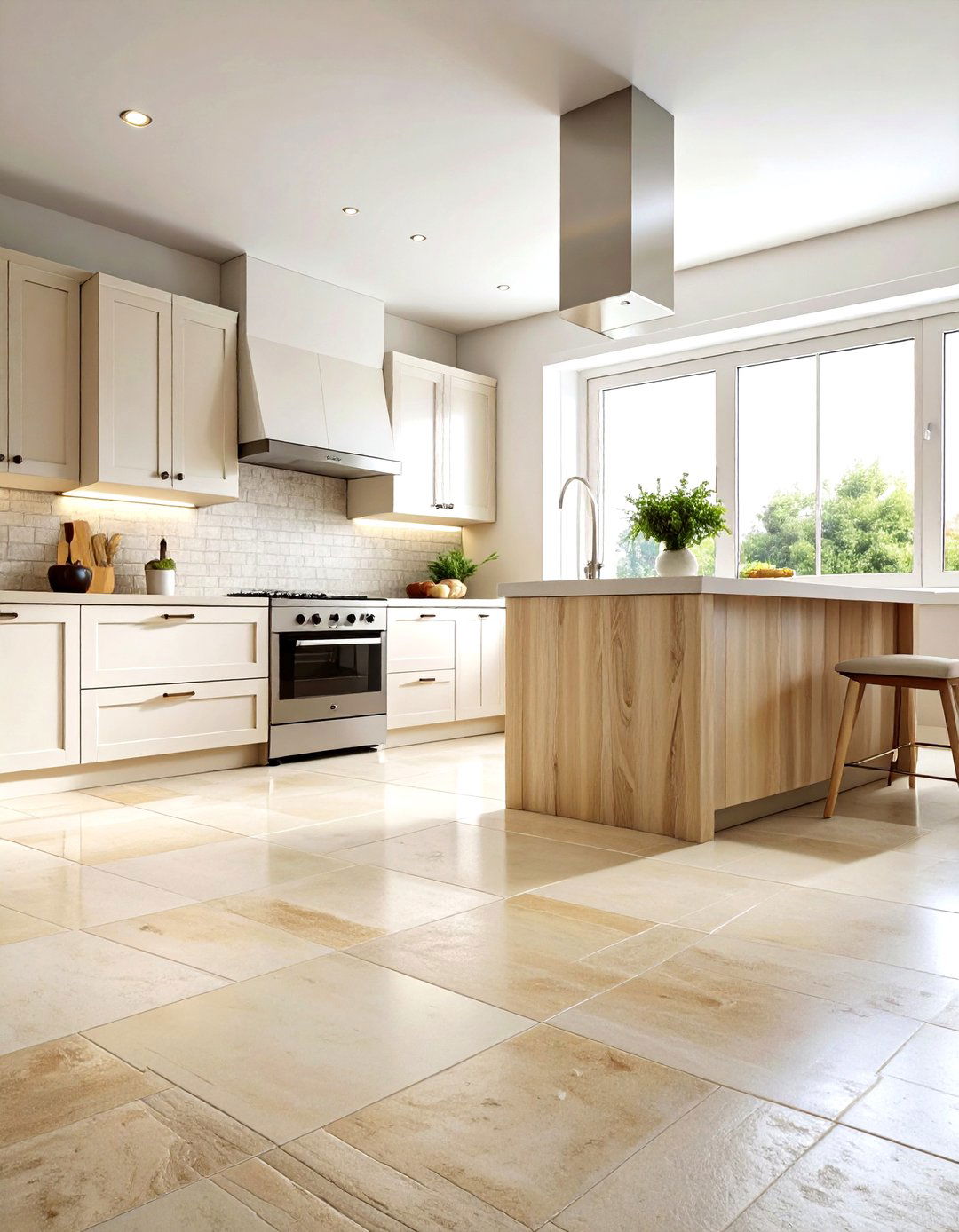 Cream limestone kitchen floor - 30 limestone floor kitchen ideas