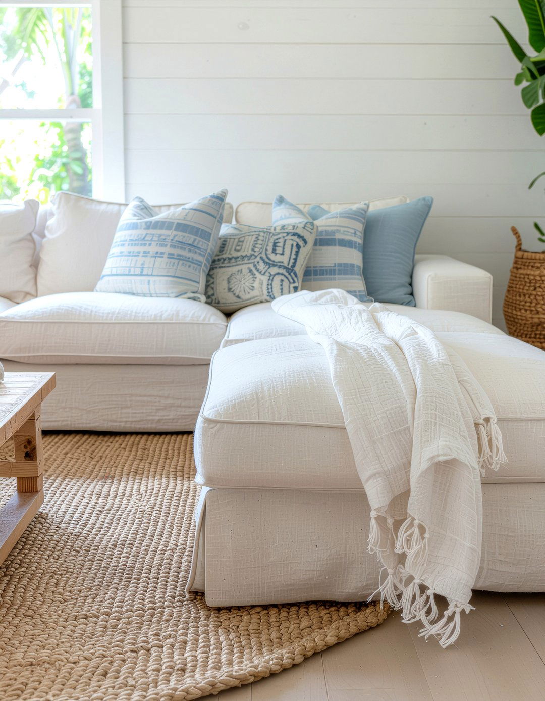 Cream linen modular sectional - 30 living room pit sofa ideas