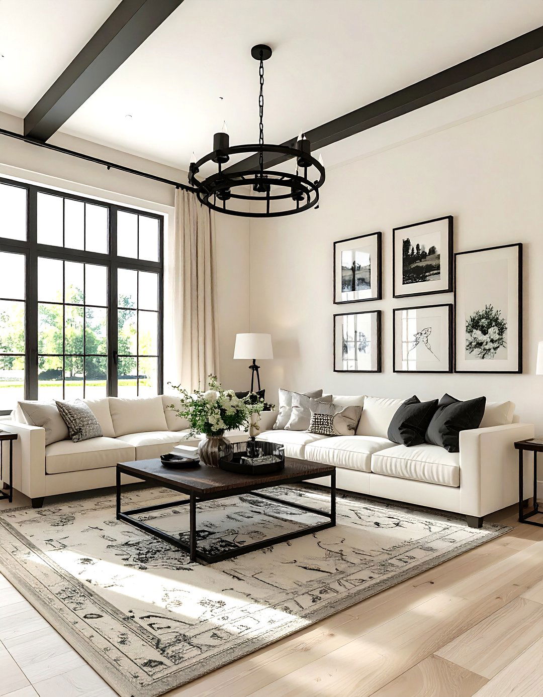 Cream living room black accents - 30 farmhouse cream living room ideas