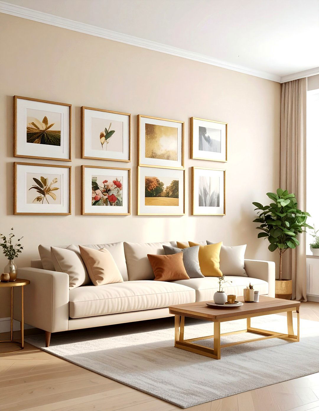 Cream living room gallery wall - 30 cream living room design ideas