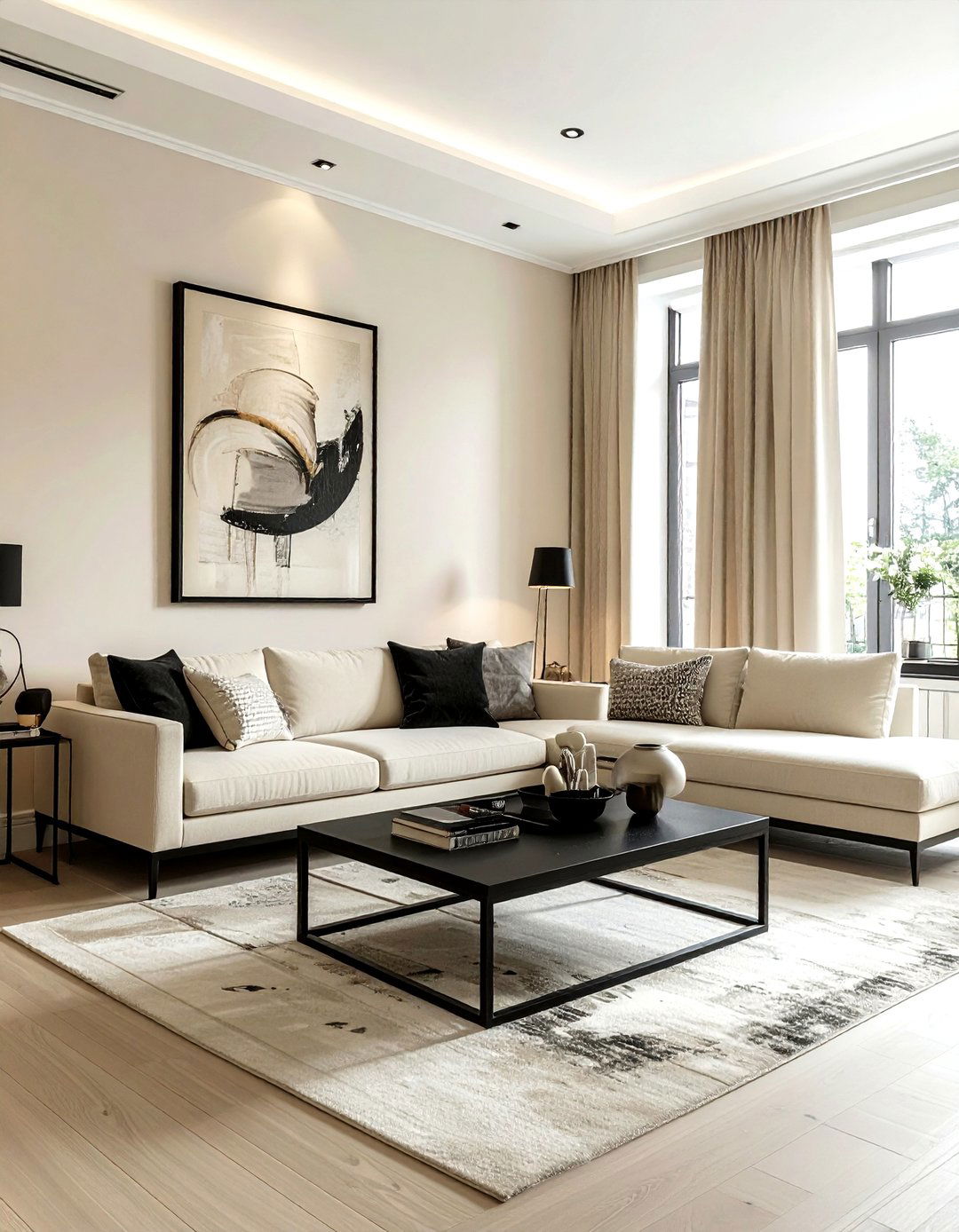 Cream living room with black accents - 30 modern cream living room ideas