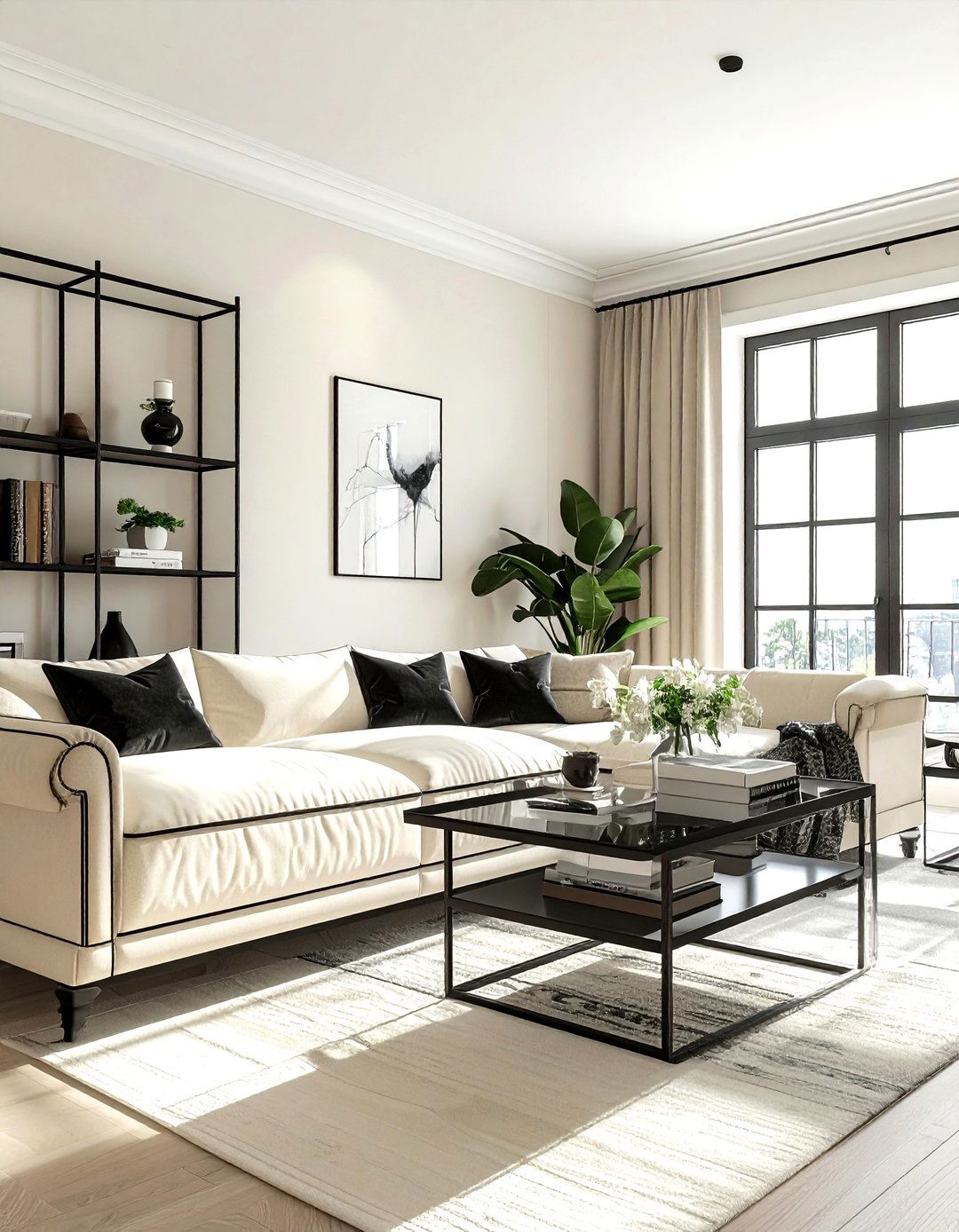 Cream living room with black accents - 30 warm cream living room ideas