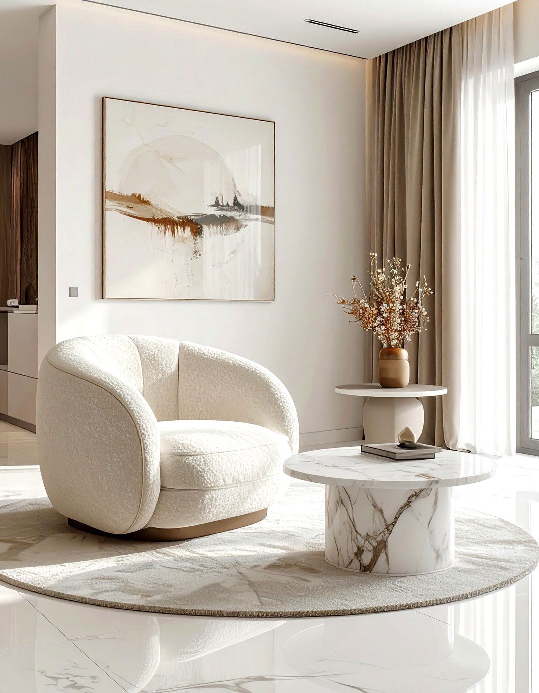 Cream living room with boucle chair - 30 modern cream living room ideas