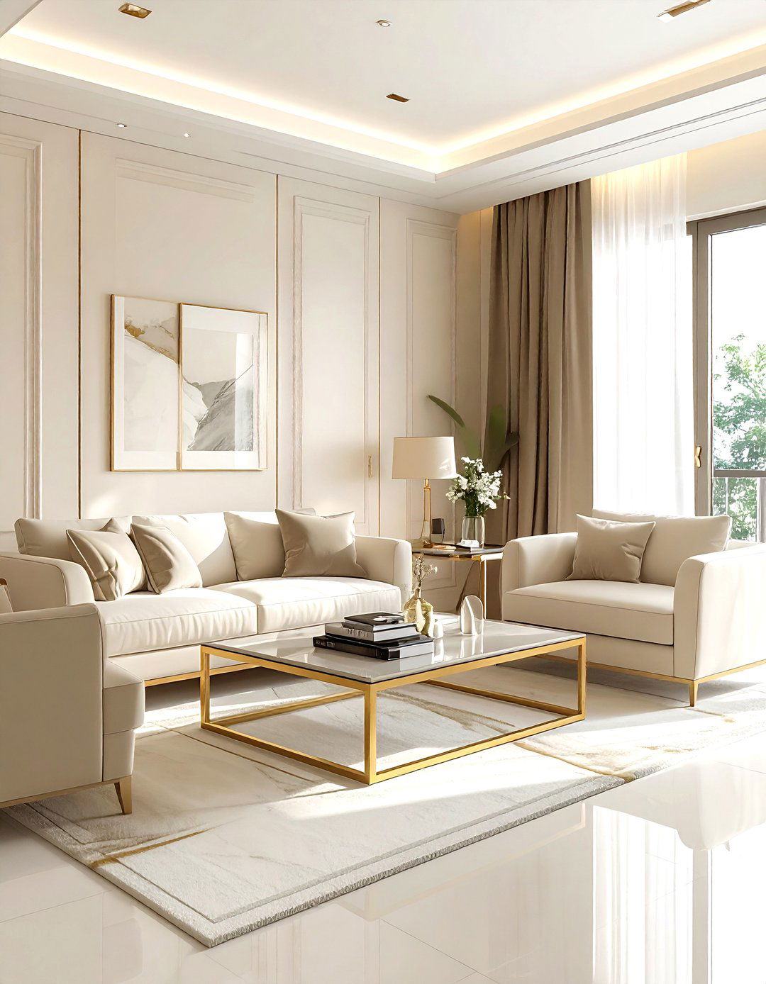 Cream living room with brass hardware - 30 modern cream living room ideas