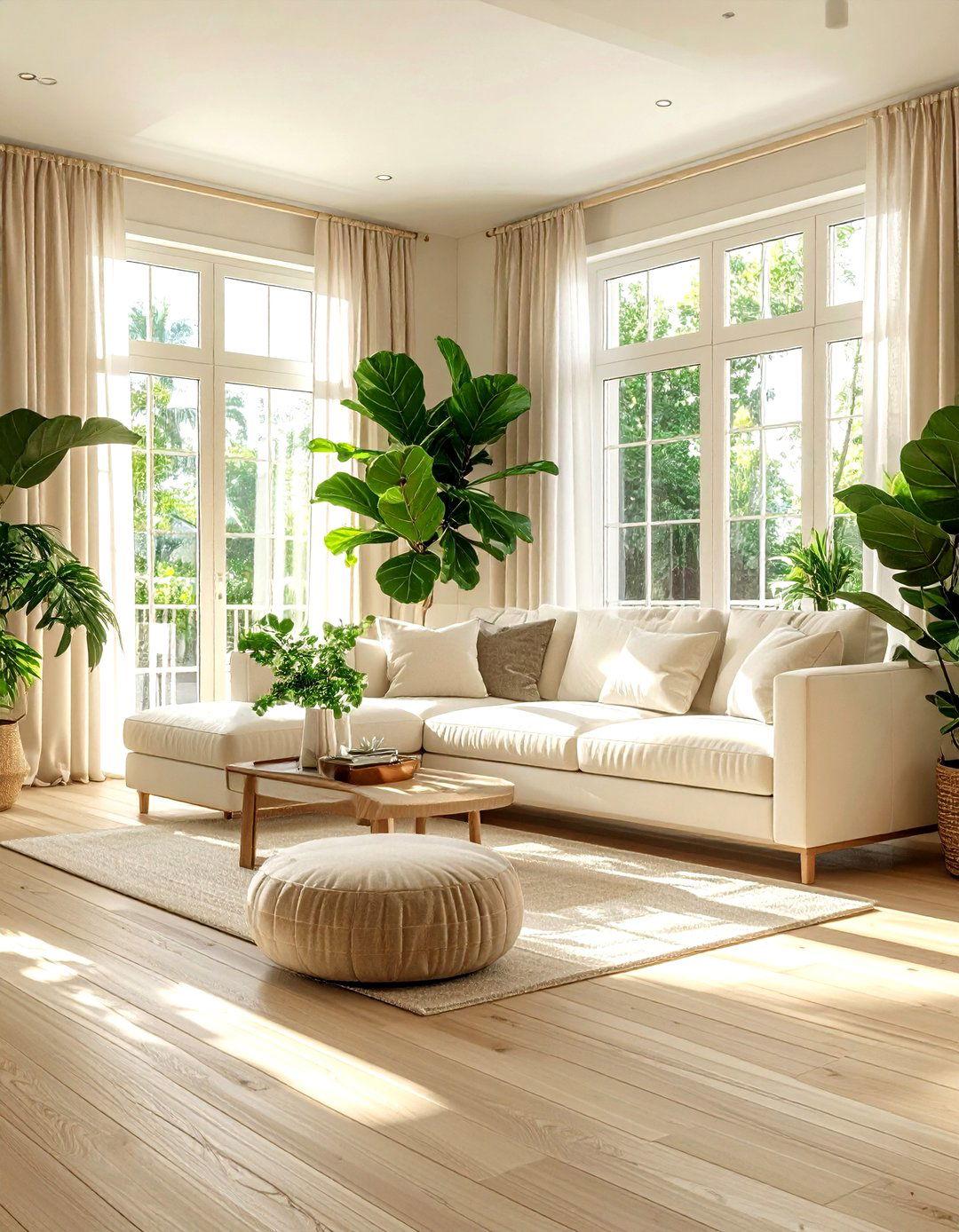 Cream living room with indoor plants - 30 modern cream living room ideas