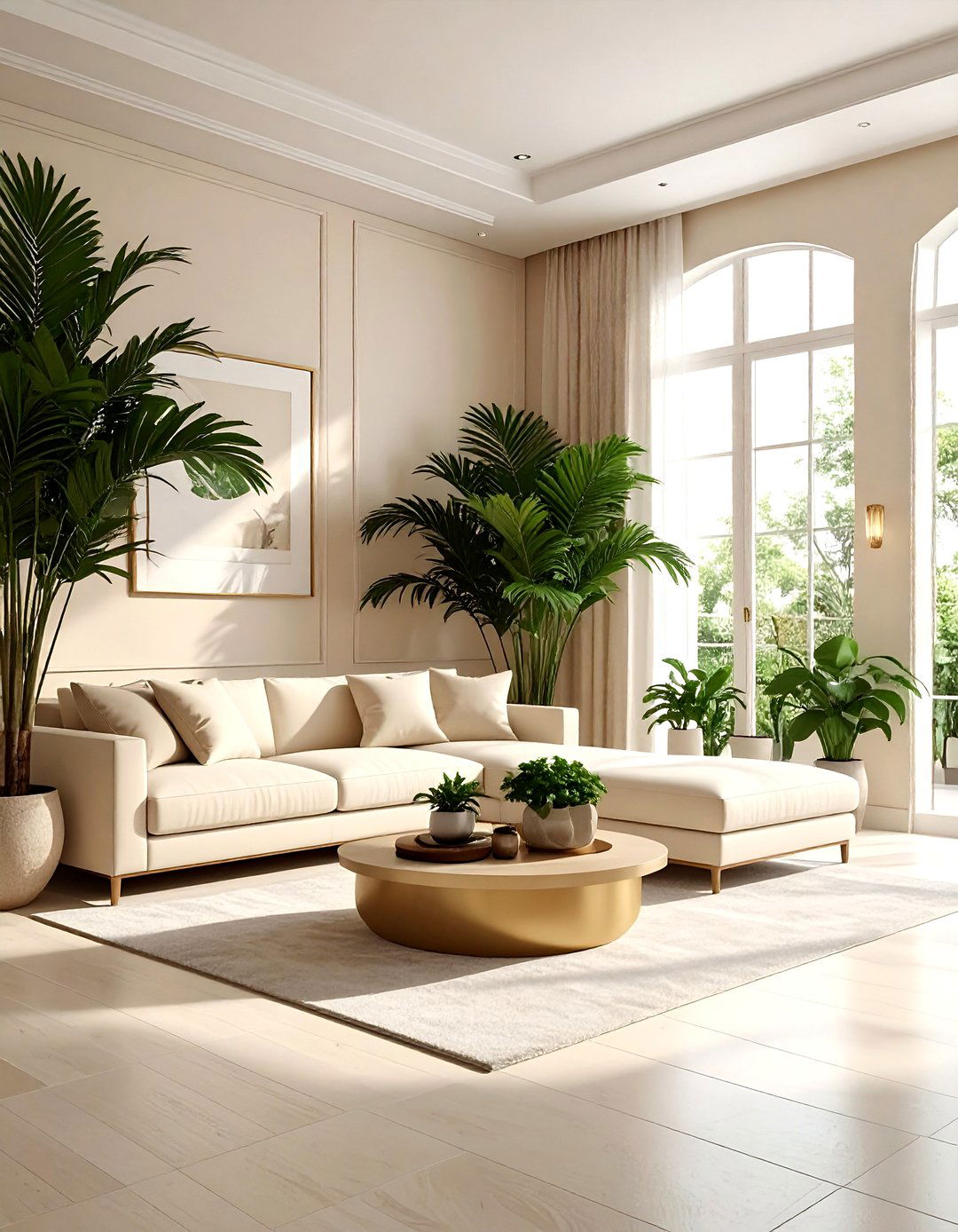 Cream living room with indoor plants - 30 warm cream living room ideas