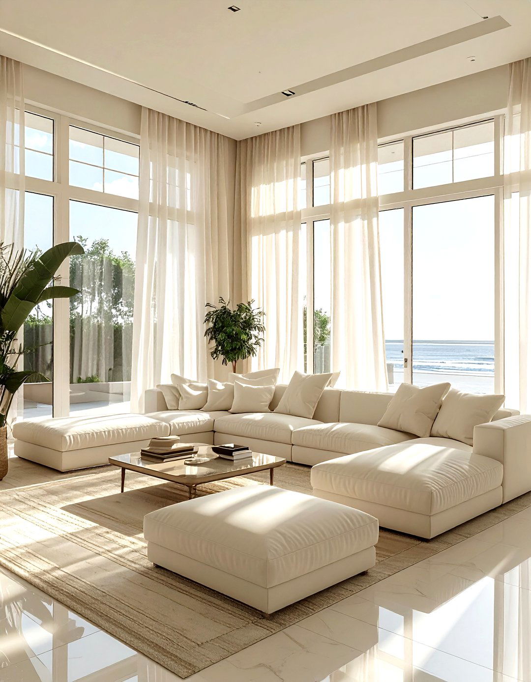 Cream living room with large windows - 30 modern cream living room ideas