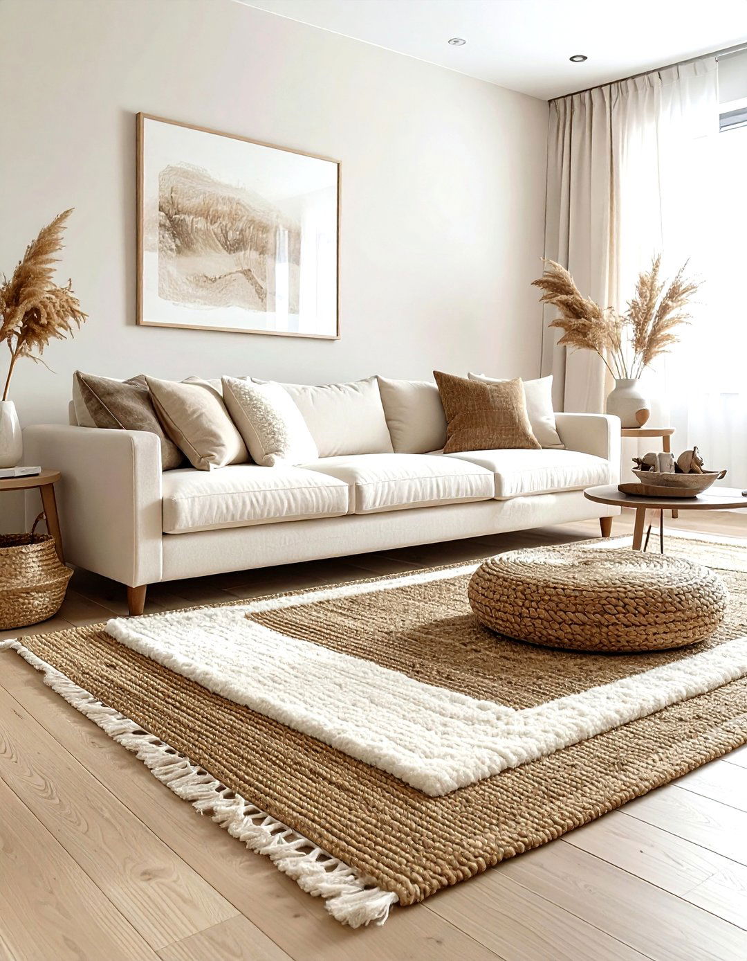 Cream living room with layered rugs - 30 warm cream living room ideas
