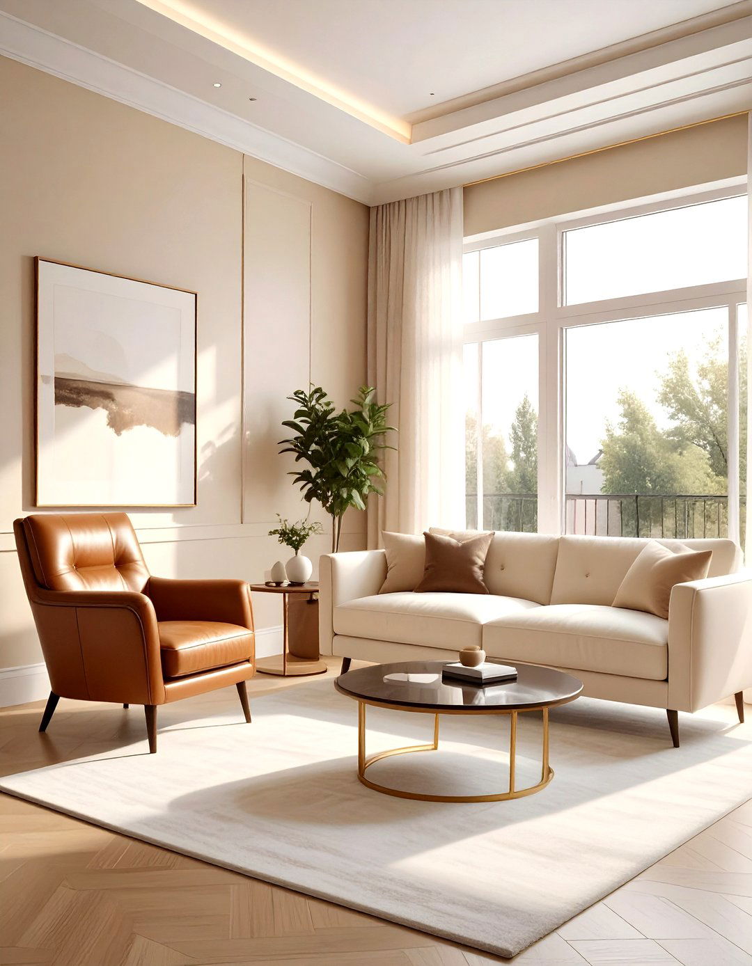 Cream living room with leather accents - 30 warm cream living room ideas