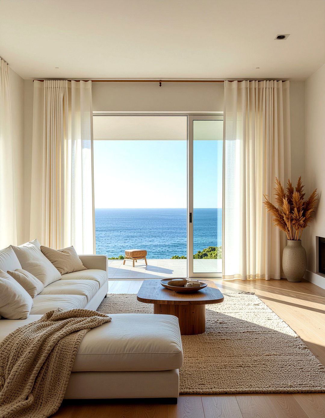 Cream living room with linen curtains - 30 cream living room ideas