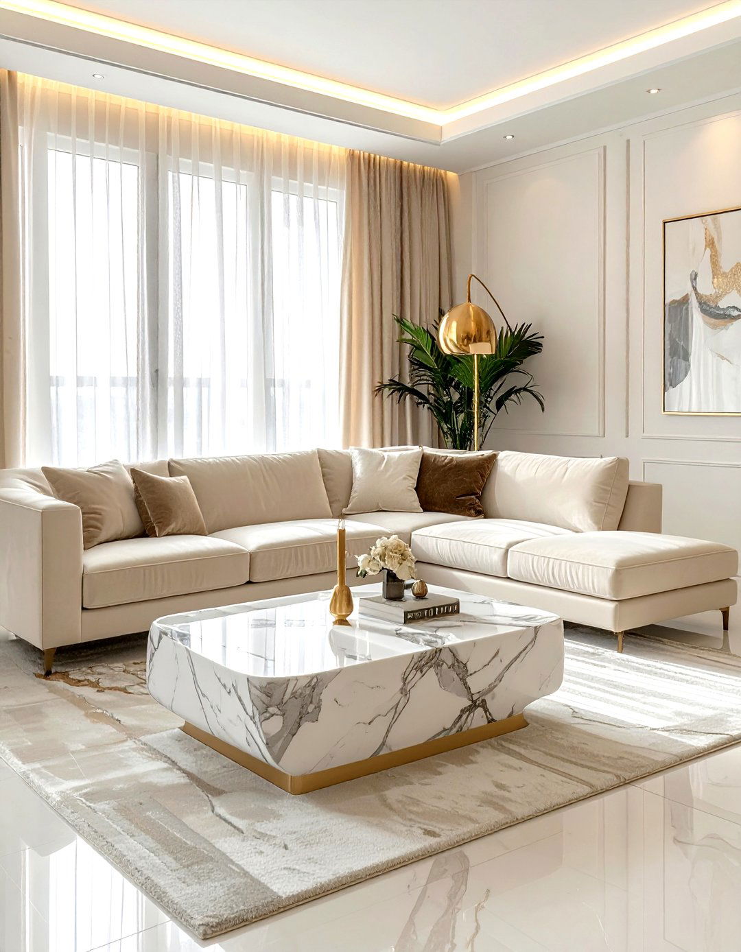 Cream living room with marble coffee table - 30 modern cream living room ideas