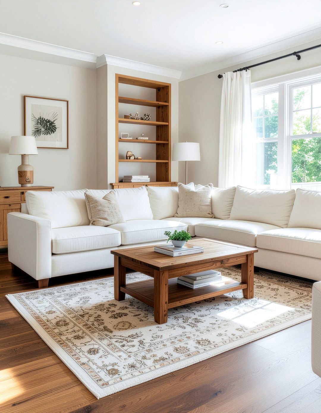 Cream living room with wood furniture - 30 cream living room ideas