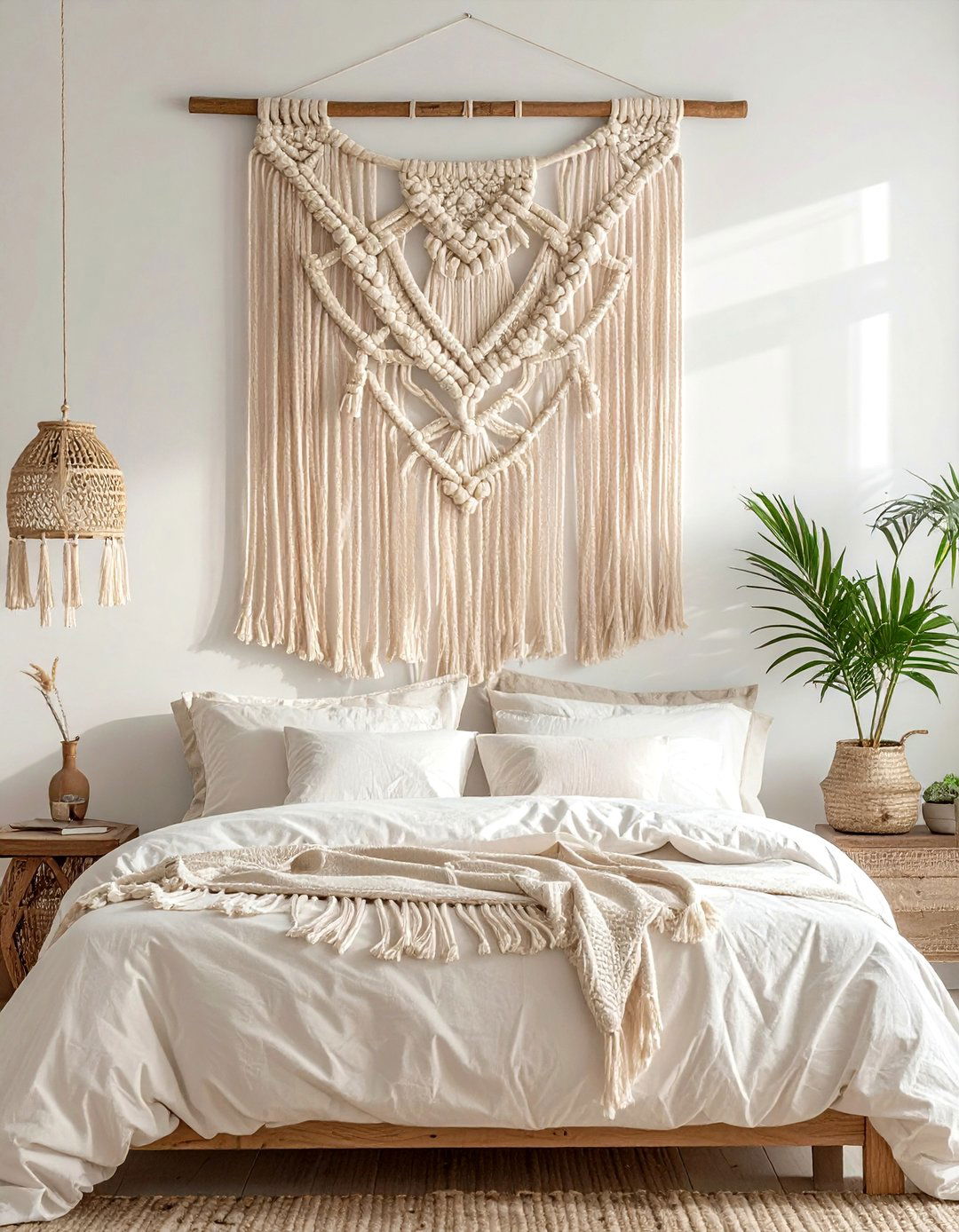 Cream macrame wall hanging - 30 cream bedroom accessories ideas