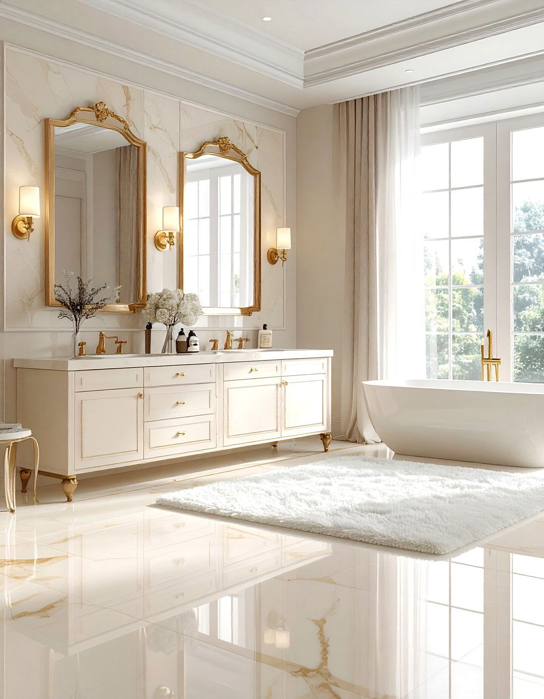 Cream marble tile - 30 bathroom flooring ideas