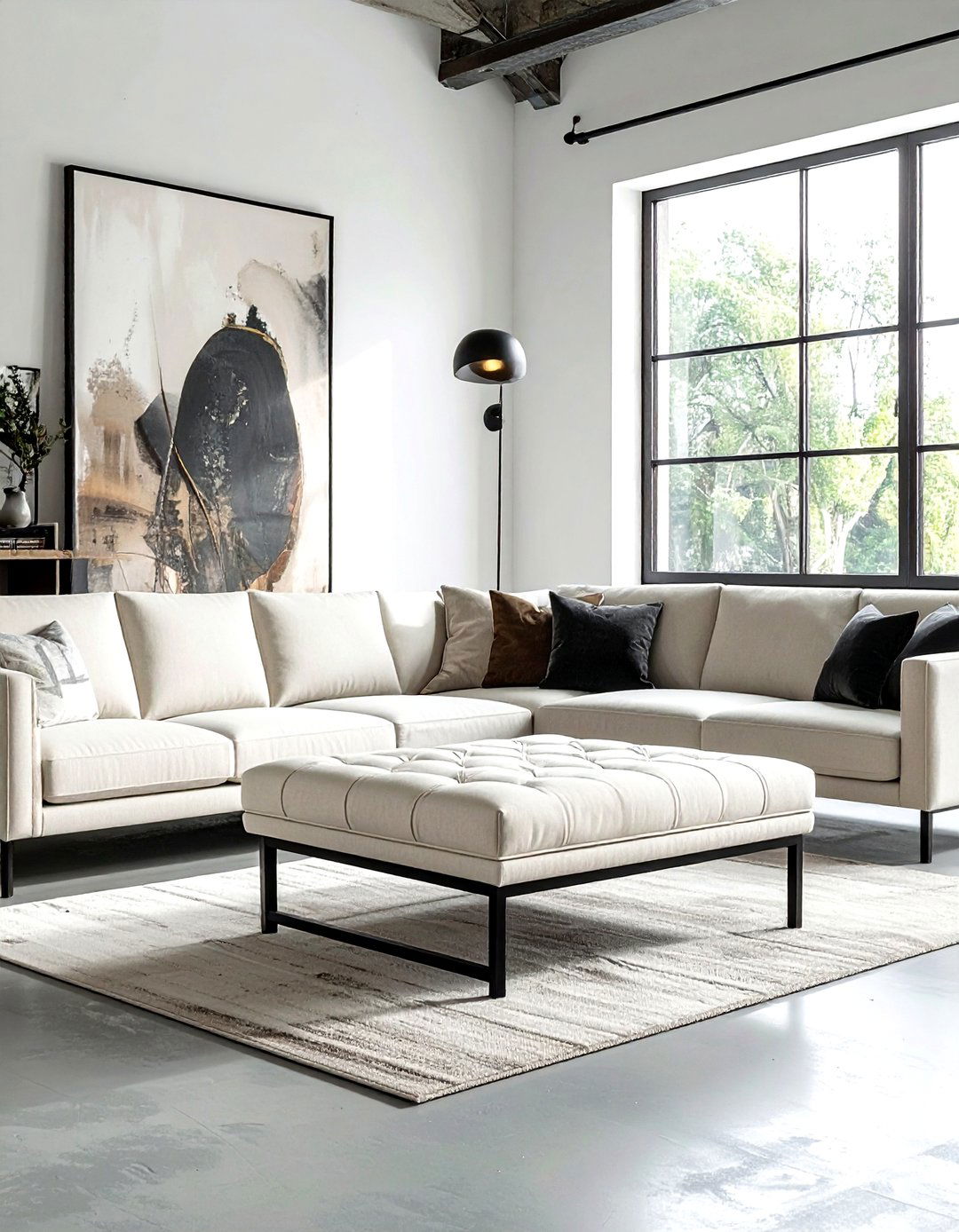 Cream ottoman industrial metal - 30 industrial cream living room ideas