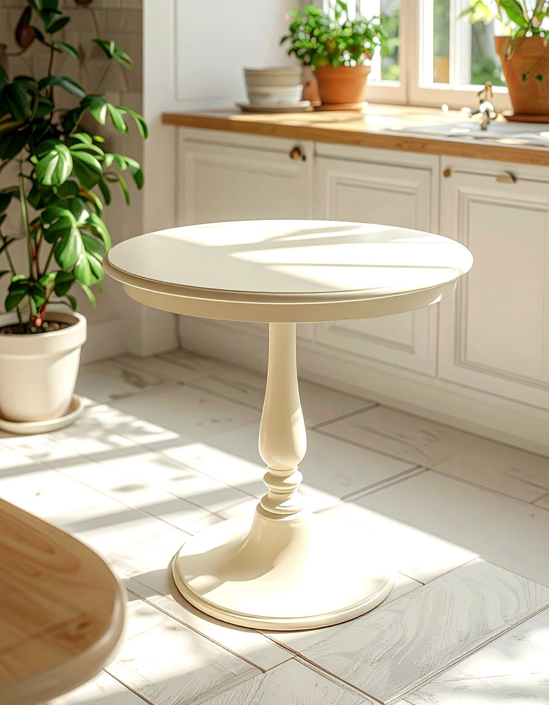 Cream pedestal bistro table - 30 cream dining room furniture ideas