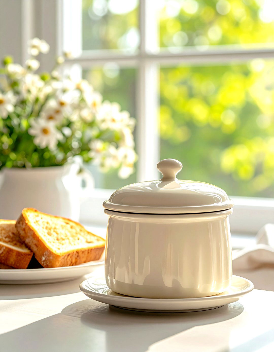 Cream porcelain butter dish - 30 cream kitchen accessories ideas