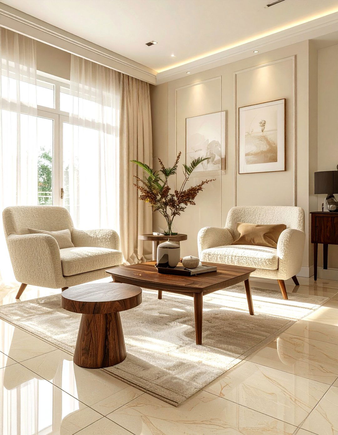 Cream porcelain tile - 30 living room tile designs