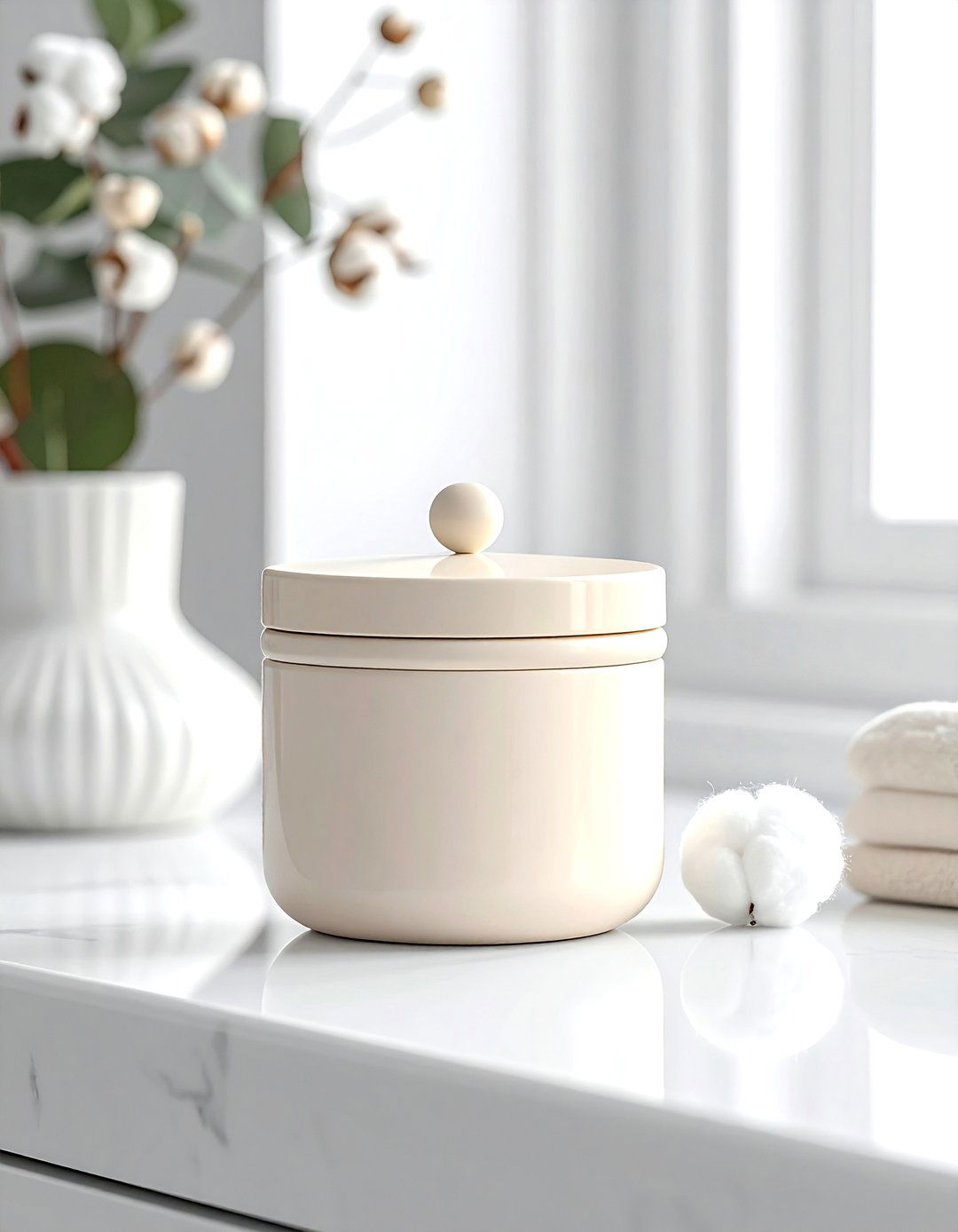 Cream resin cotton ball jar - 30 cream bathroom accessories ideas