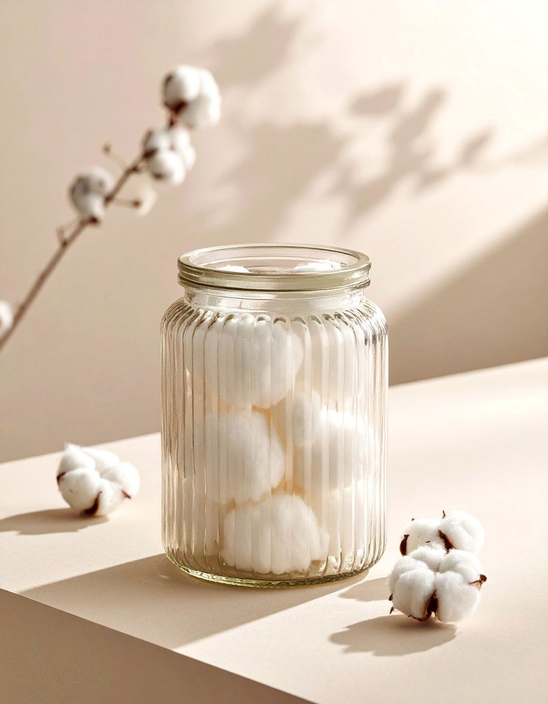 Cream ribbed glass jar - 30 cream bathroom accessories ideas