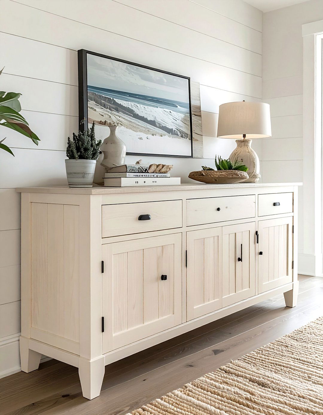 Cream shiplap sideboard cabinet - 30 cream dining room furniture ideas