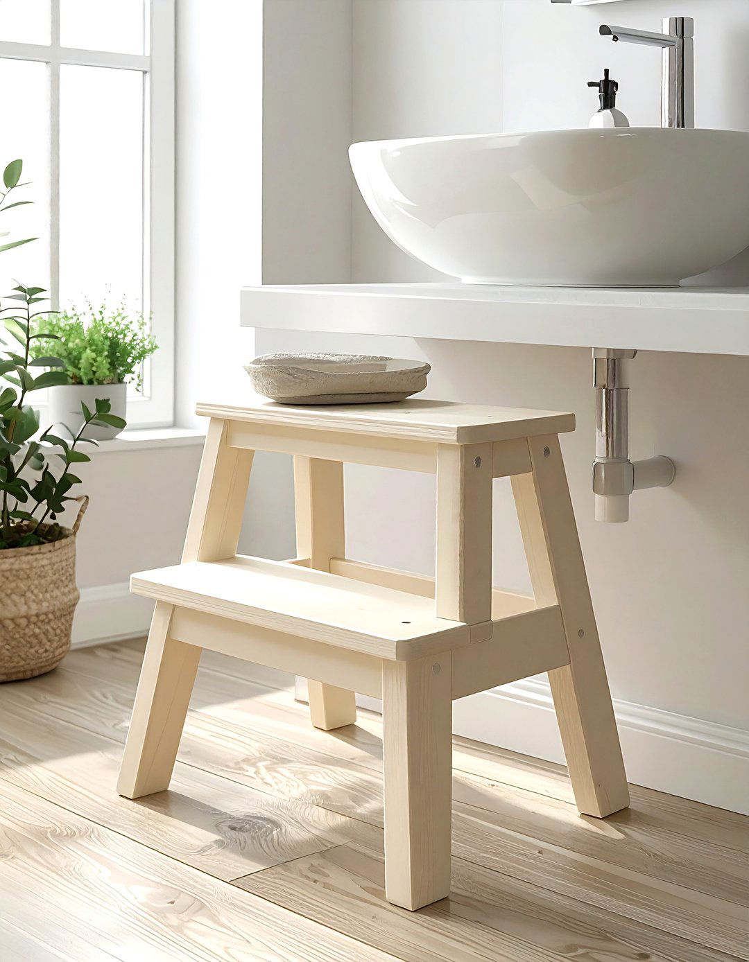 Cream step stool - 30 cream bathroom accessories ideas