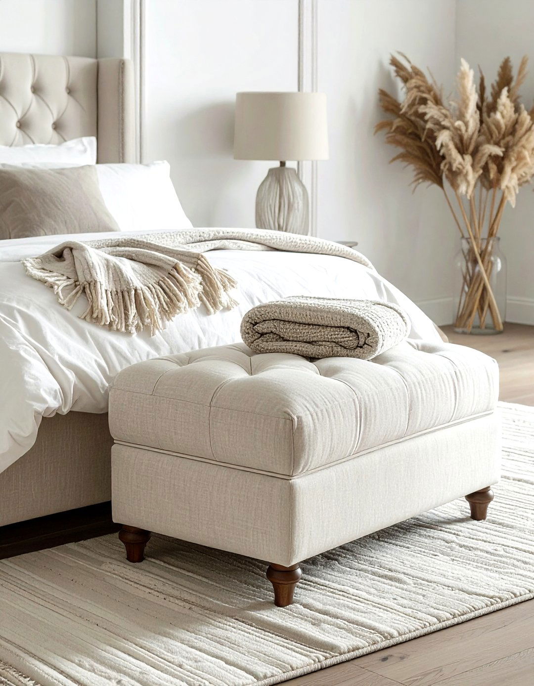 Cream storage ottoman - 30 cream bedroom accessories ideas