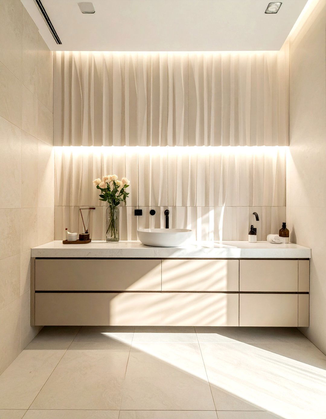 Cream textured tile bathroom - 30 cream bathroom ideas