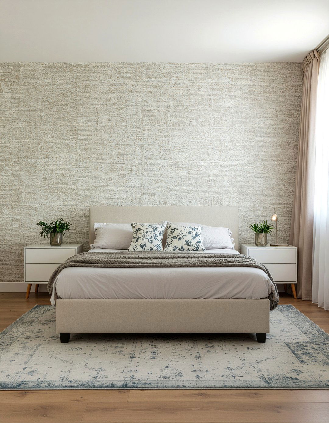 Cream textured wallpaper - 30 off-white bedroom ideas