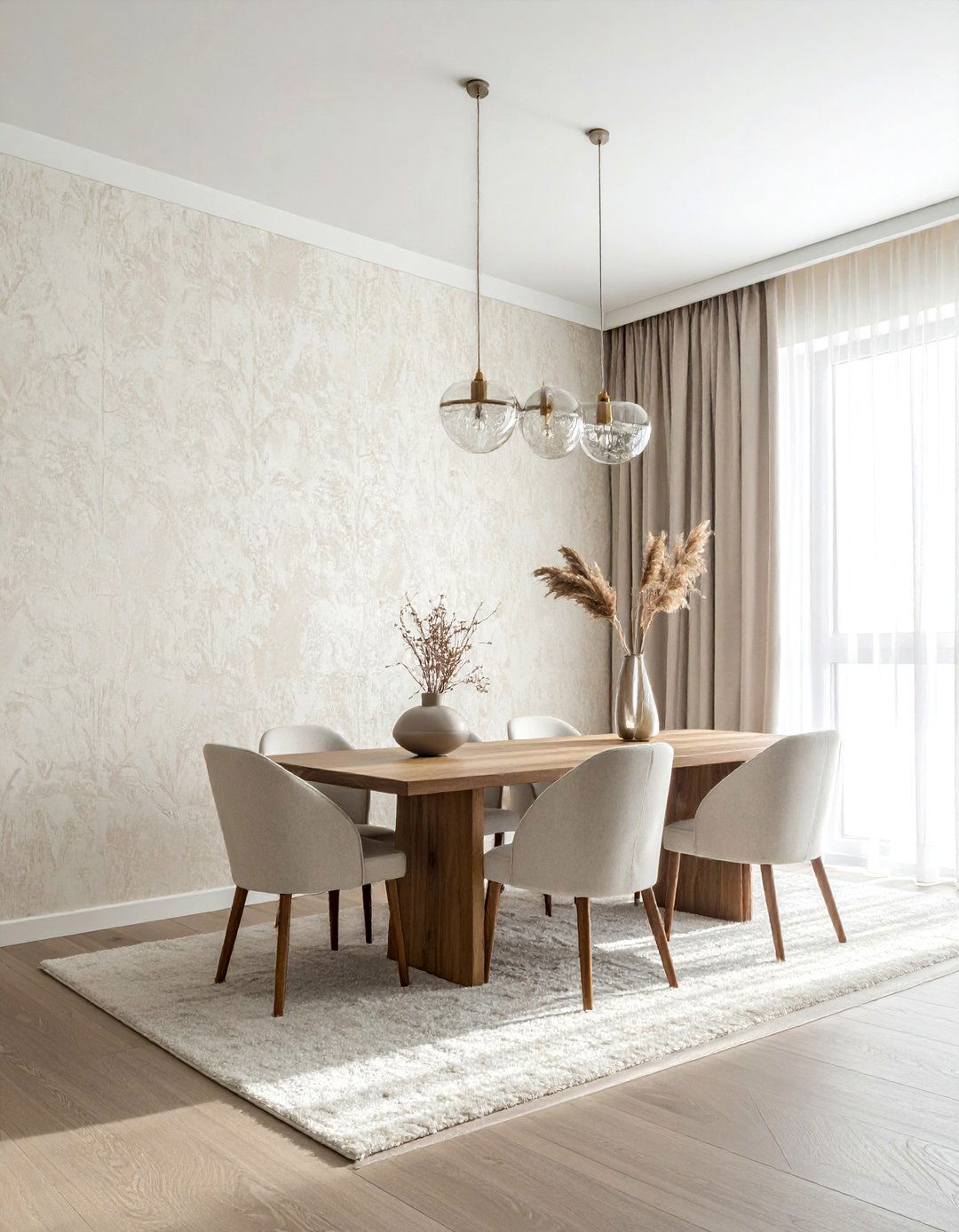 Cream textured wallpaper - 30 beige dining room accessories ideas