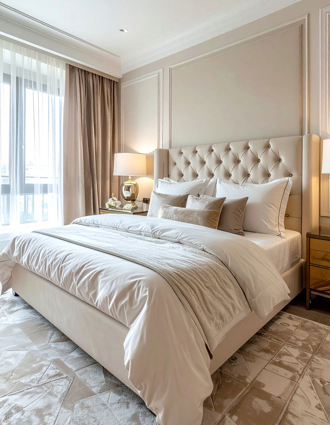 Cream velvet bedroom headboard - 30 cream bedroom decor ideas