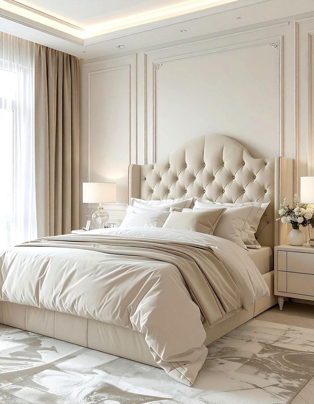 Cream velvet headboard - 30 contemporary cream bedroom ideas