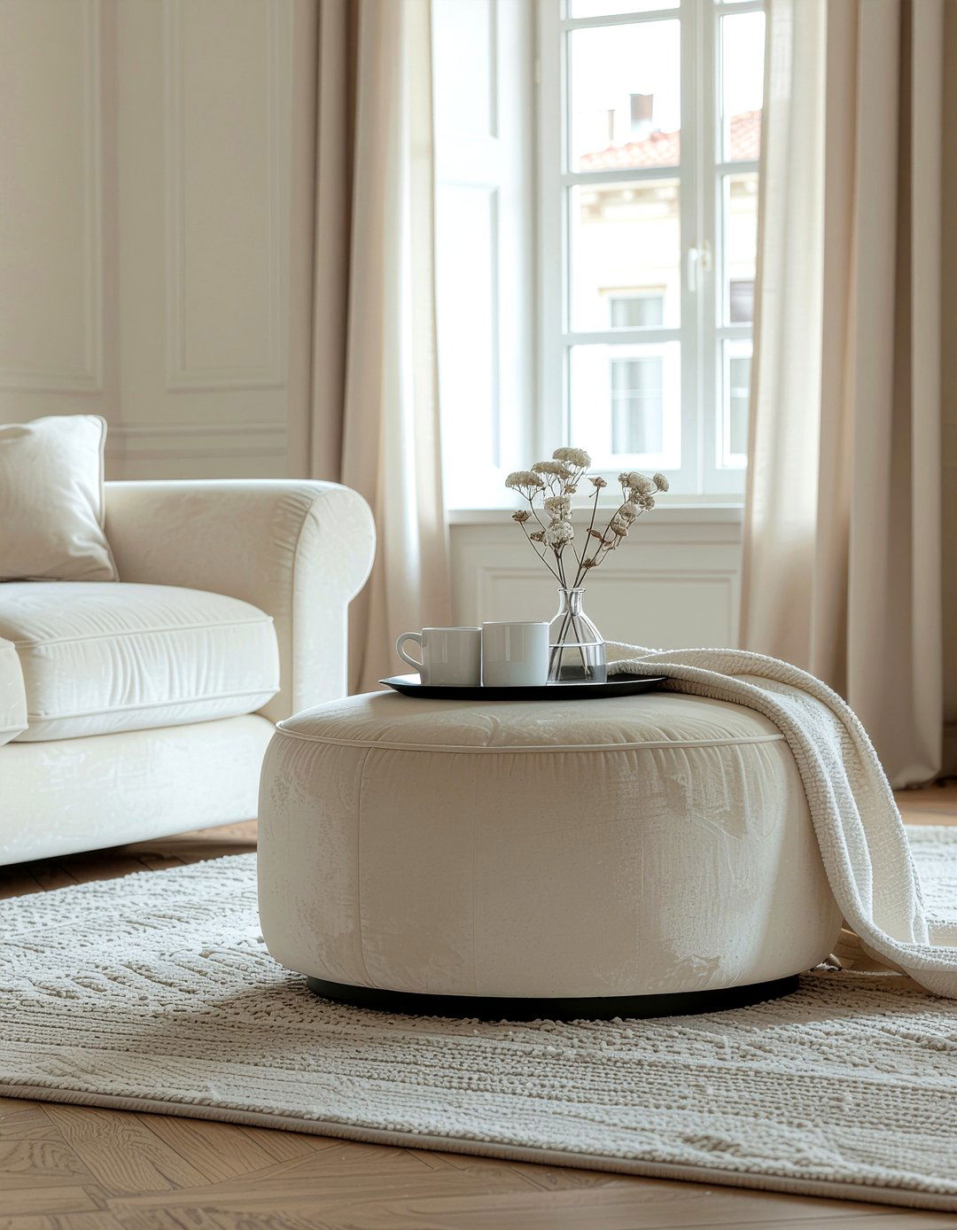 Cream velvet ottoman - 30 living room velvet ottoman ideas