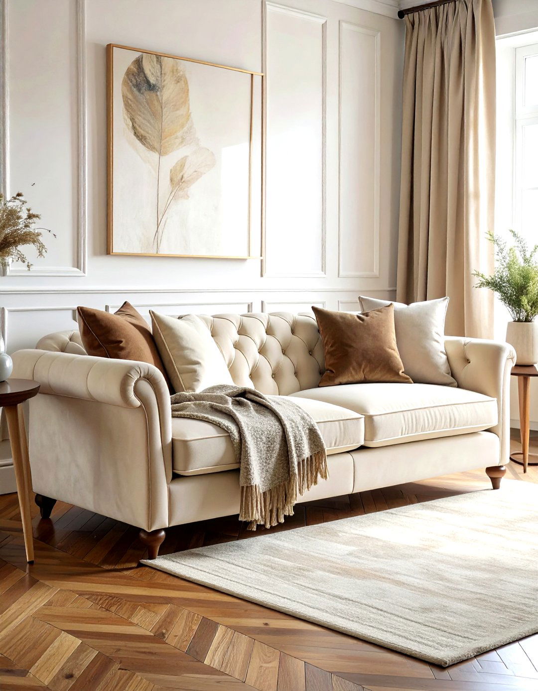 Cream velvet sofa - 30 cream decor ideas