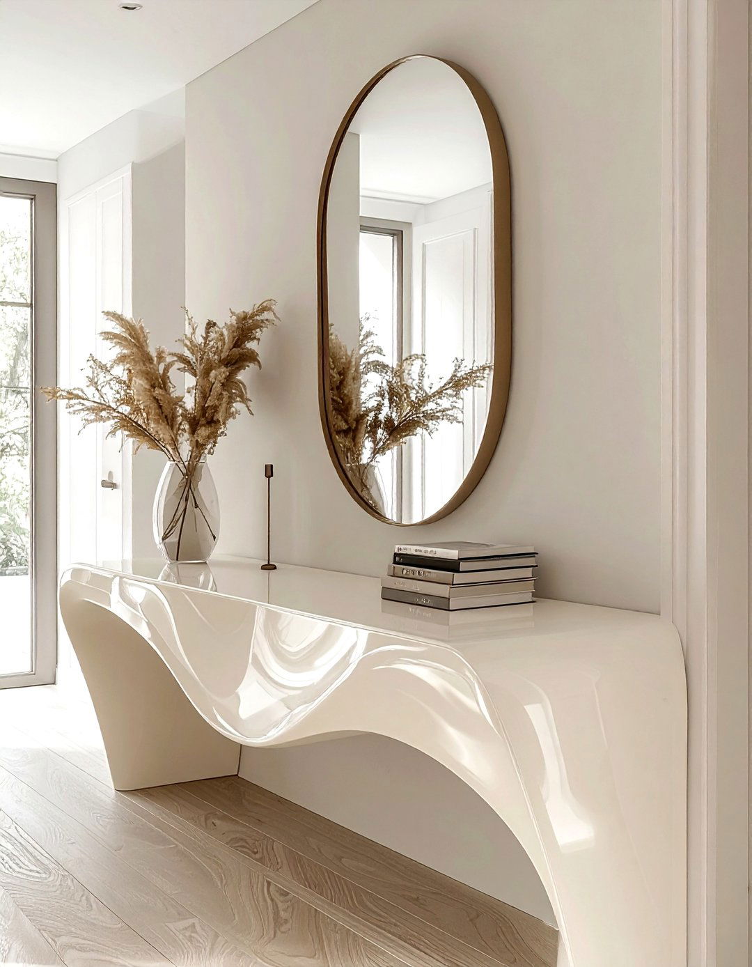 Cream waterfall console table - 30 cream dining room furniture ideas