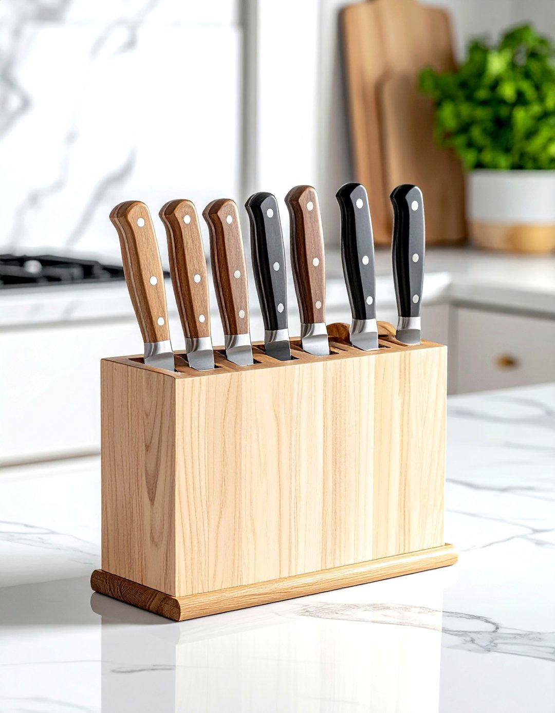 Cream wooden knife block - 30 cream kitchen accessories ideas