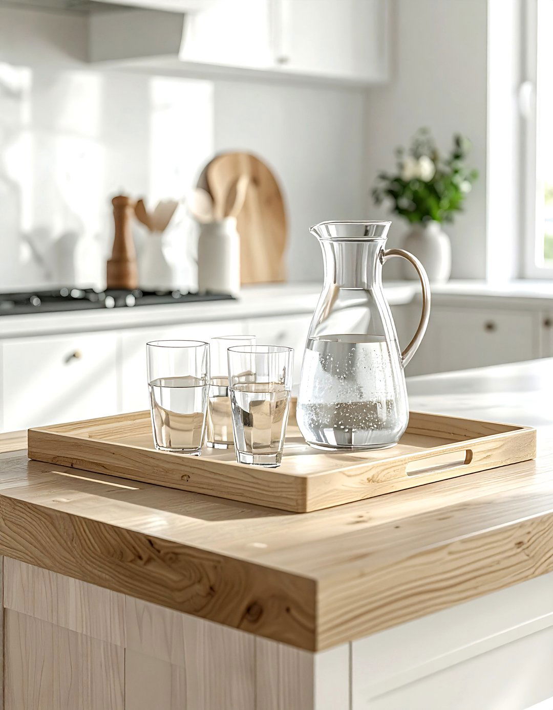 Cream wooden serving tray - 30 cream kitchen accessories ideas