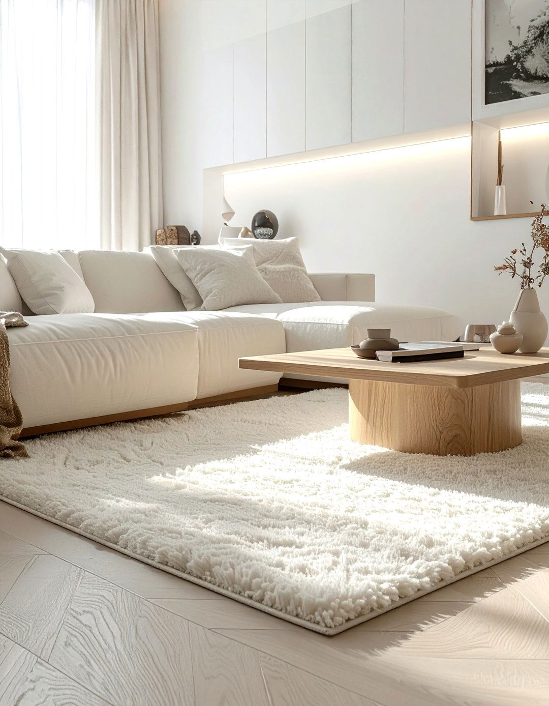 Cream wool rug living room - 30 beige living room furniture ideas