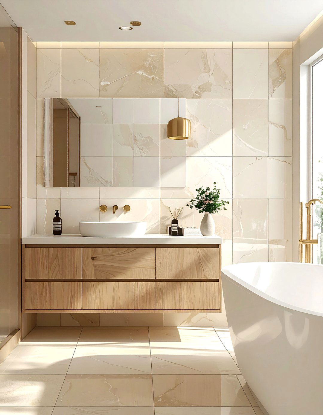 Cream zellige tile wall - 30 zellige tile bathroom ideas