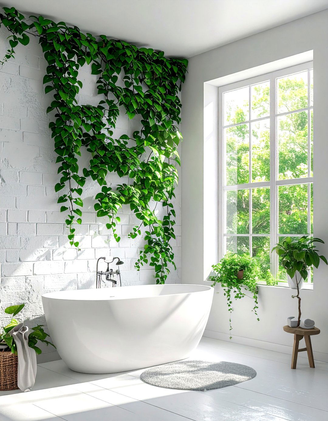 Creeping fig bathroom wall - 30 bathroom plant accent ideas