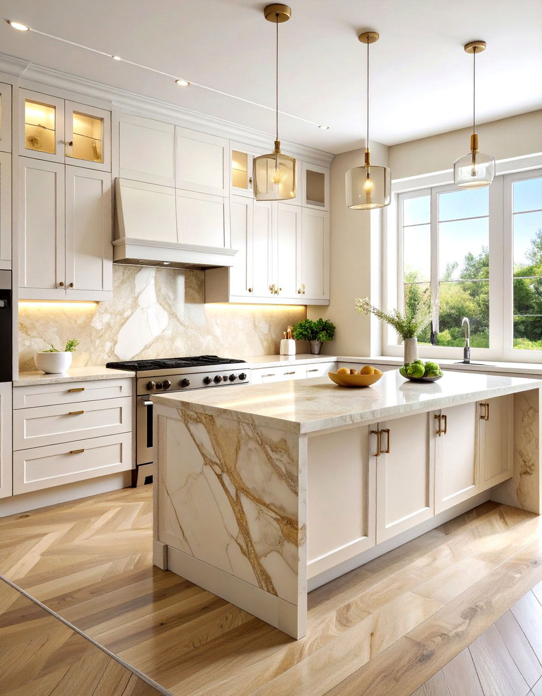 Crema Marfil Marble - 30 natural stone kitchen backsplash ideas