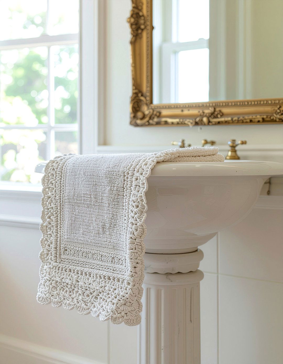 Crochet Lace Trim Towel - 30 bathroom textile accent ideas
