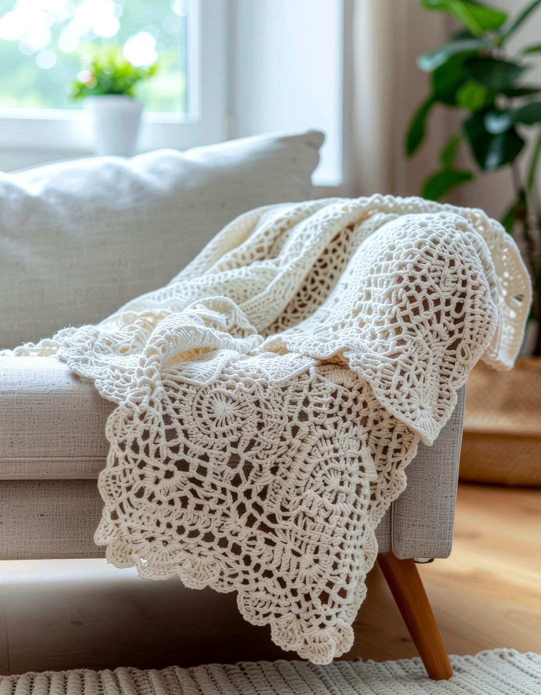 Crochet Throw Blanket - 30 shabby chic living room ideas