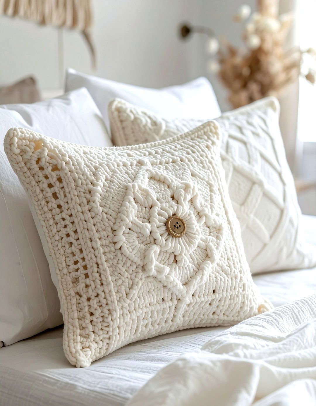 Crochet Throw Pillows - 30 shabby chic bedroom ideas